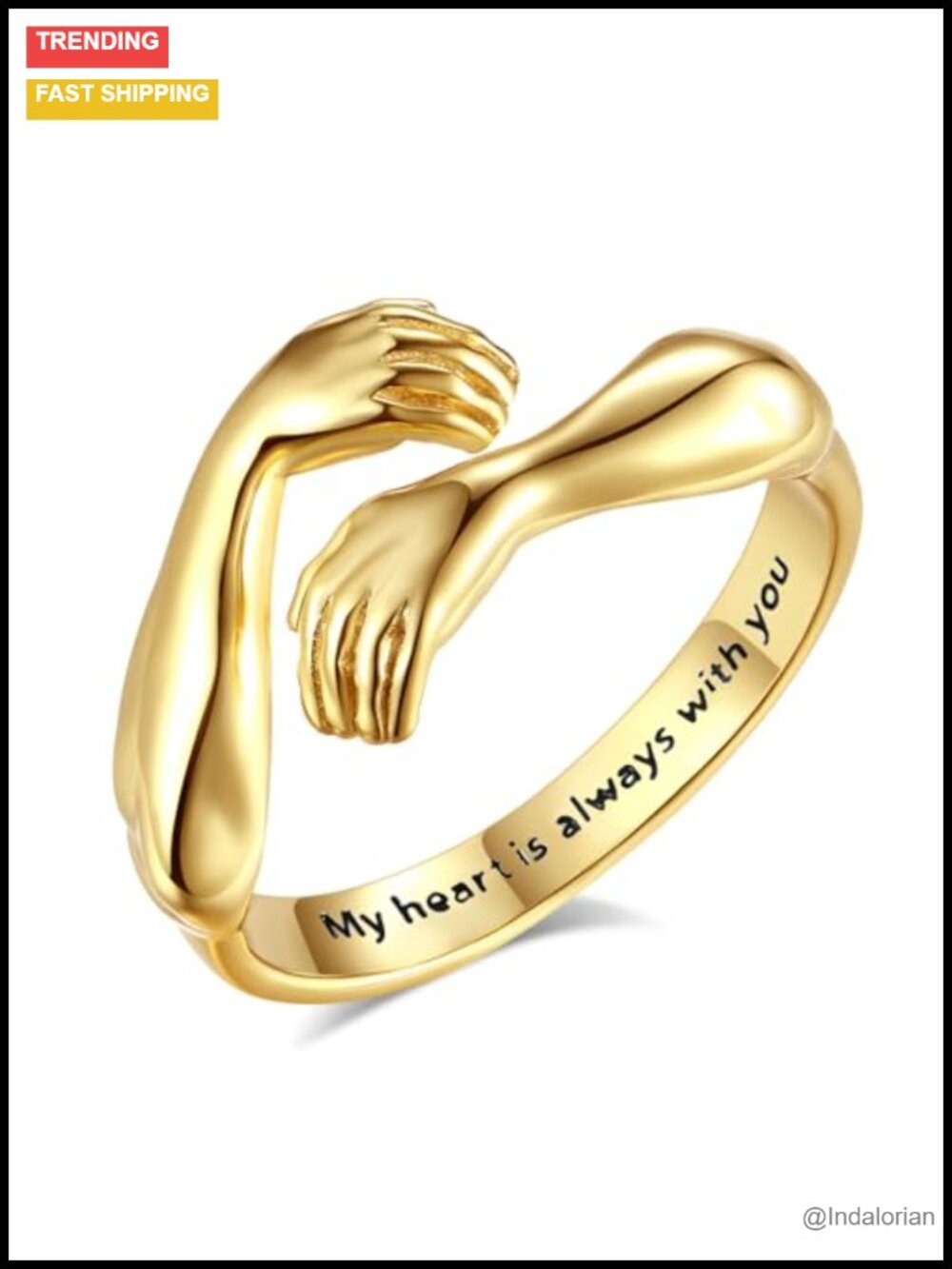 EUDORA S925 Sterling Silver 18K Gold-Plated Adjustable Hug Ring Open Band